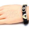 Oro Laminado Fancy Bracelet, Gold Filled Style Heart Design, with White Micro Pave, Polished, Golden Finish, 03.63.1929.08 (10 MM Thickness, 8 Inches Length)