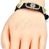 Oro Laminado Fancy Bracelet, Gold Filled Style Heart Design, with White Micro Pave, Polished, Golden Finish, 03.63.1929.08 (10 MM Thickness, 8 Inches Length)