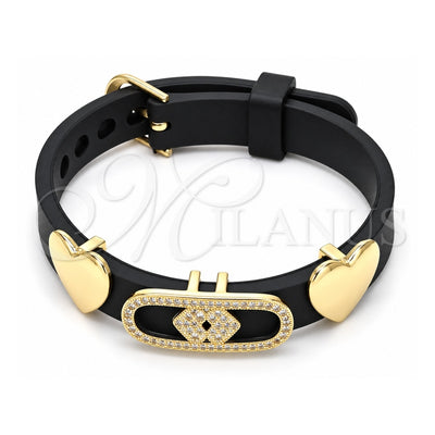 Oro Laminado Fancy Bracelet, Gold Filled Style Heart Design, with White Micro Pave, Polished, Golden Finish, 03.63.1929.08 (10 MM Thickness, 8 Inches Length)