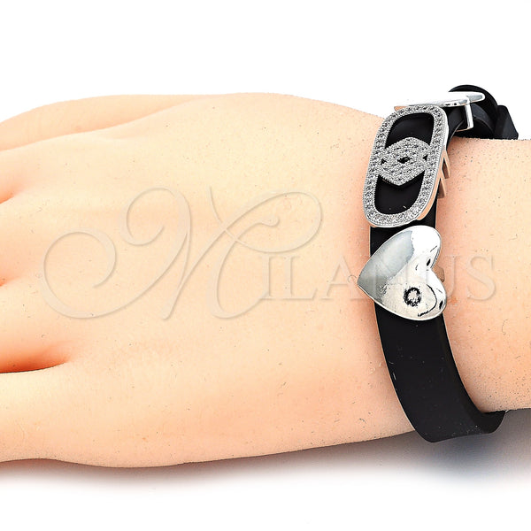 White Gold Filled Bracelet — Fancy Bracelet Heart Design with White Micro Pave — alternate product view — SKU 123633 | Oro Laminado Blanco brazalete — elegante Bracelet corazón diseño with blanco Micro Pave — SKU 123633