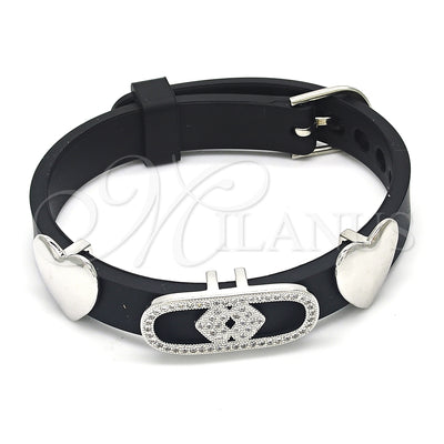 Rhodium Gold Filled Fancy Bracelet, Heart Design, with White Micro Pave, Polished, Rhodium Finish for wholesale, main product view