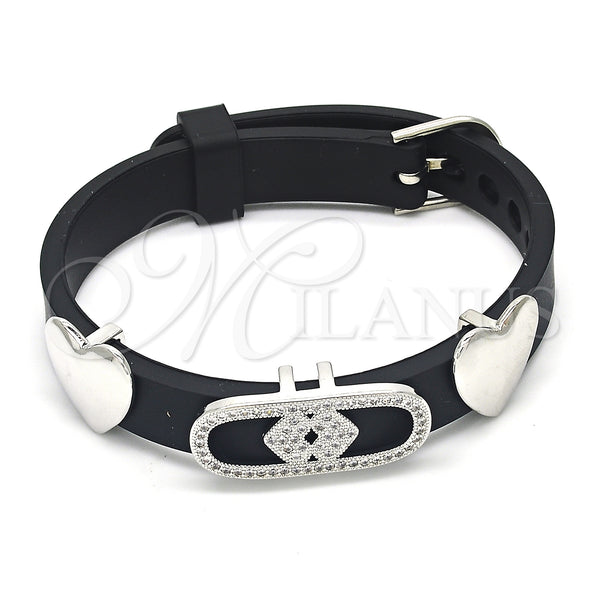 White Gold Filled Bracelet — Fancy Bracelet Heart Design with White Micro Pave — main product view — SKU 123633 | Oro Laminado Blanco brazalete — elegante Bracelet corazón diseño with blanco Micro Pave — SKU 123633