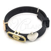 Oro Laminado Fancy Bracelet, Gold Filled Style Heart Design, with White Micro Pave, Polished, Tricolor, 03.63.1929.2.08 (10 MM Thickness, 8 Inches Length)
