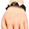 Oro Laminado Fancy Bracelet, Gold Filled Style Owl and Heart Design, with Black and White Micro Pave, Polished, Golden Finish, 03.63.1930.08 (10 MM Thickness, 8 Inches Length)