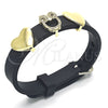 Oro Laminado Fancy Bracelet, Gold Filled Style Owl and Heart Design, with Black and White Micro Pave, Polished, Golden Finish, 03.63.1930.08 (10 MM Thickness, 8 Inches Length)
