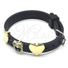 Oro Laminado Fancy Bracelet, Gold Filled Style Owl and Heart Design, with Black and White Micro Pave, Polished, Golden Finish, 03.63.1930.08 (10 MM Thickness, 8 Inches Length)