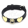 Oro Laminado Fancy Bracelet, Gold Filled Style Owl and Heart Design, with Black and White Micro Pave, Polished, Golden Finish, 03.63.1930.08 (10 MM Thickness, 8 Inches Length)