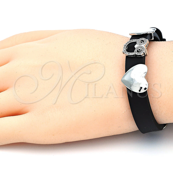 White Gold Filled Bracelet — Fancy Bracelet Owl and Heart Design with Black — alternate product view — SKU 123636 | Oro Laminado Blanco brazalete — elegante Bracelet Owl and corazón diseño with negro — SKU 123636