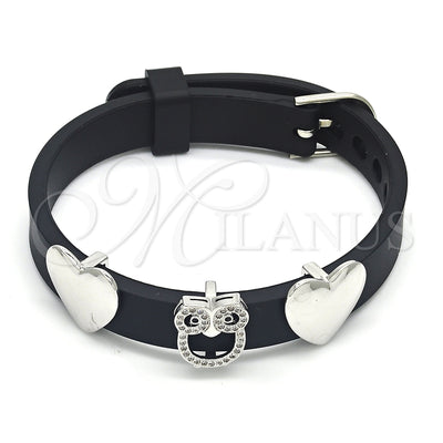 Rhodium Gold Filled Fancy Bracelet, Owl and Heart Design, with Black and White Micro Pave, Polished, Rhodium for wholesale, main product view