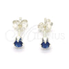 Sterling Silver Stud Earring, with Sapphire Blue Cubic Zirconia, Polished, Raw, 02.63.2604.4