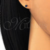 Sterling Silver Stud Earring, with Sapphire Blue Cubic Zirconia, Polished, Raw, 02.63.2605.2