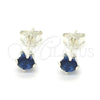 Sterling Silver Stud Earring, with Sapphire Blue Cubic Zirconia, Polished, Raw, 02.63.2605.2