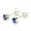 Sterling Silver Stud Earring, with Sapphire Blue Cubic Zirconia, Polished, Raw, 02.63.2605.2
