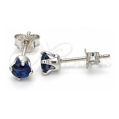 Sterling Silver Stud Earring, with Sapphire Blue Cubic Zirconia, Polished, Raw, 02.63.2605.2
