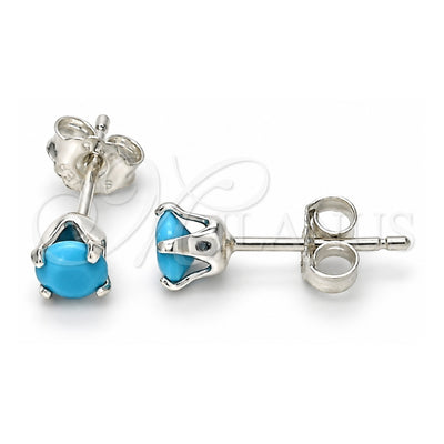 Sterling Silver Stud Earring, with Turquoise Cubic Zirconia, Polished, Raw, 02.63.2605.3