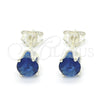 Sterling Silver Stud Earring, with Sapphire Blue Cubic Zirconia, Polished, Raw, 02.63.2606.2