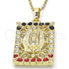 Oro Laminado Religious Pendant, Gold Filled Style Guadalupe Design, with Multicolor Crystal, Polished, Golden Finish, 05.213.0011