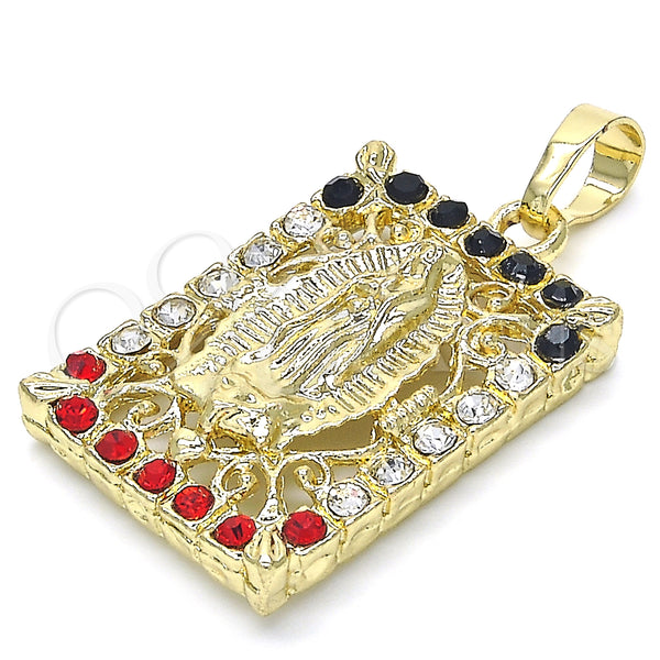 Gold Filled Pendant — Religious Pendant Guadalupe Design with Multicolor Crystal Polished — alternate product view — SKU 123671 | Oro Laminado dije — Religious Pendant Guadalupe diseño with Multicolor cristal pulido — SKU 123671