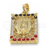 Oro Laminado Religious Pendant, Gold Filled Style Guadalupe Design, with Multicolor Crystal, Polished, Golden Finish, 05.213.0011