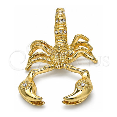 Oro Laminado Fancy Pendant, Gold Filled Style Scorpion Design, with White Crystal, Polished, Golden Finish, 05.213.0013