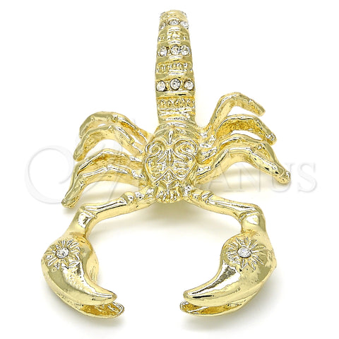 Oro Laminado Fancy Pendant, Gold Filled Style Scorpion Design, with White Crystal, Polished, Golden Finish, 05.213.0013