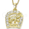 Oro Laminado Fancy Pendant, Gold Filled Style Elephant Design, with White Crystal, Polished, Golden Finish, 05.213.0016