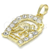 Oro Laminado Fancy Pendant, Gold Filled Style Elephant Design, with White Crystal, Polished, Golden Finish, 05.213.0016