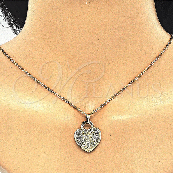 Gold Filled Pendant — Fancy Pendant Heart and Guadalupe Design with White — alternate product view — SKU 123677 | Oro Laminado dije — elegante Pendant corazón and Guadalupe diseño with blanco — SKU 123677