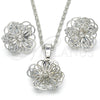 Rhodium Gold Filled Earring and Pendant Adult Set, Flower Design, with White Cubic Zirconia, Polished, Rhodium Finish, 10.106.0001.1