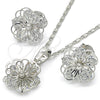 Rhodium Gold Filled Earring and Pendant Adult Set, Flower Design, with White Cubic Zirconia, Polished, Rhodium Finish, 10.106.0001.1