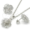 Rhodium Gold Filled Earring and Pendant Adult Set, Flower Design, with White Cubic Zirconia, Polished, Rhodium Finish, 10.106.0001.1