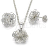 Rhodium Gold Filled Earring and Pendant Adult Set, Flower Design, with White Cubic Zirconia, Polished, Rhodium Finish, 10.106.0001.1