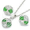 Rhodium Gold Filled Earring and Pendant Adult Set, with Green and White Cubic Zirconia, Polished, Rhodium Finish, 10.106.0002.3