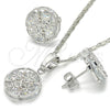 Rhodium Gold Filled Earring and Pendant Adult Set, Flower Design, with White Cubic Zirconia, Polished, Rhodium Finish, 10.106.0003.1