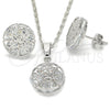 Rhodium Gold Filled Earring and Pendant Adult Set, Flower Design, with White Cubic Zirconia, Polished, Rhodium Finish, 10.106.0003.1