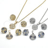 Rhodium Gold Filled Earring and Pendant Adult Set, Flower Design, with White Cubic Zirconia, Polished, Rhodium Finish, 10.106.0003.1