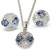 Rhodium Gold Filled Earring and Pendant Adult Set, Flower Design, with Sapphire Blue and White Cubic Zirconia, Polished, Rhodium Finish, 10.106.0003.3