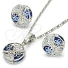 Rhodium Gold Filled Earring and Pendant Adult Set, Flower Design, with Sapphire Blue and White Cubic Zirconia, Polished, Rhodium Finish, 10.106.0003.3