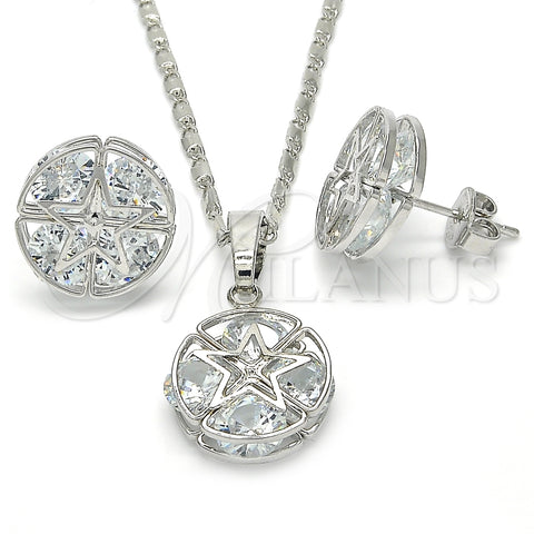 Rhodium Gold Filled Earring and Pendant Adult Set, Star Design, with White Cubic Zirconia, Polished, Rhodium Finish, 10.106.0004.1