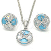 Rhodium Gold Filled Earring and Pendant Adult Set, Star Design, with Turquoise and White Cubic Zirconia, Polished, Rhodium Finish, 10.106.0004.3