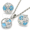 Rhodium Gold Filled Earring and Pendant Adult Set, Star Design, with Turquoise and White Cubic Zirconia, Polished, Rhodium Finish, 10.106.0004.3