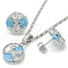 Rhodium Gold Filled Earring and Pendant Adult Set, Star Design, with Turquoise and White Cubic Zirconia, Polished, Rhodium Finish, 10.106.0004.3