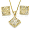 Oro Laminado Earring and Pendant Adult Set, Gold Filled Style Butterfly Design, with White Cubic Zirconia, Polished, Golden Finish, 10.106.0005