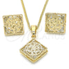 Oro Laminado Earring and Pendant Adult Set, Gold Filled Style Butterfly Design, with White Cubic Zirconia, Polished, Golden Finish, 10.106.0005