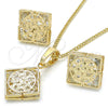 Oro Laminado Earring and Pendant Adult Set, Gold Filled Style Butterfly Design, with White Cubic Zirconia, Polished, Golden Finish, 10.106.0005