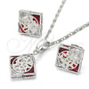 Rhodium Gold Filled Earring and Pendant Adult Set, Butterfly Design, with Garnet and White Cubic Zirconia, Polished, Rhodium Finish, 10.106.0005.3