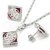 Rhodium Gold Filled Earring and Pendant Adult Set, Butterfly Design, with Garnet and White Cubic Zirconia, Polished, Rhodium Finish, 10.106.0005.3