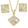 Oro Laminado Earring and Pendant Adult Set, Gold Filled Style Crown Design, with White Cubic Zirconia, Polished, Golden Finish, 10.106.0006