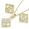 Oro Laminado Earring and Pendant Adult Set, Gold Filled Style Crown Design, with White Cubic Zirconia, Polished, Golden Finish, 10.106.0006