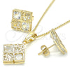 Oro Laminado Earring and Pendant Adult Set, Gold Filled Style Crown Design, with White Cubic Zirconia, Polished, Golden Finish, 10.106.0006